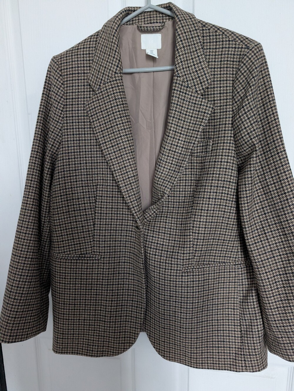 Women's H&M Brown Oversized Houndstooth Blazer - Classic Tailored Style